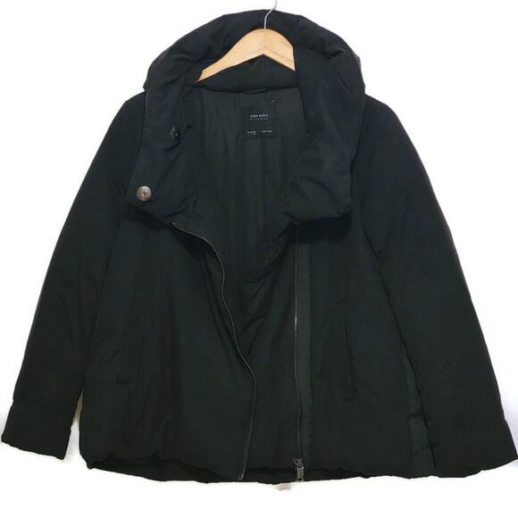 ZARA Basic Outerwear Black Hooded Zip Up Front Puffer Coat Jacket Size L - Picture 13 of 16